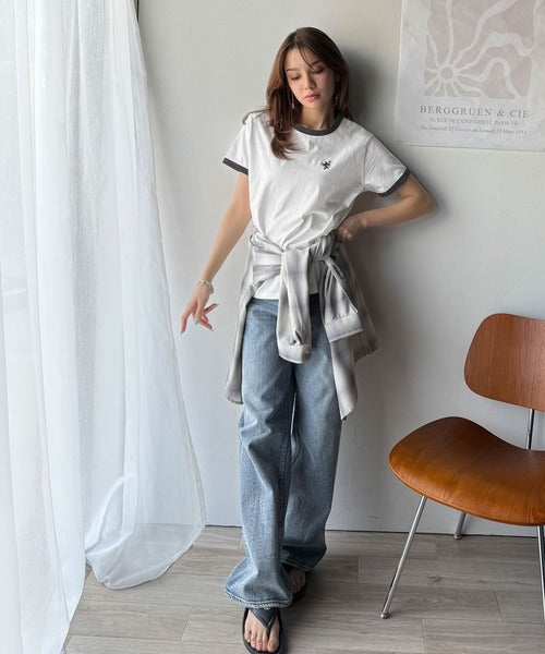 【sustaina+】デイリースタイルをアップデート。オーガニックコットン混 綿100％胸刺繍リンガーTシャツ ce1260400