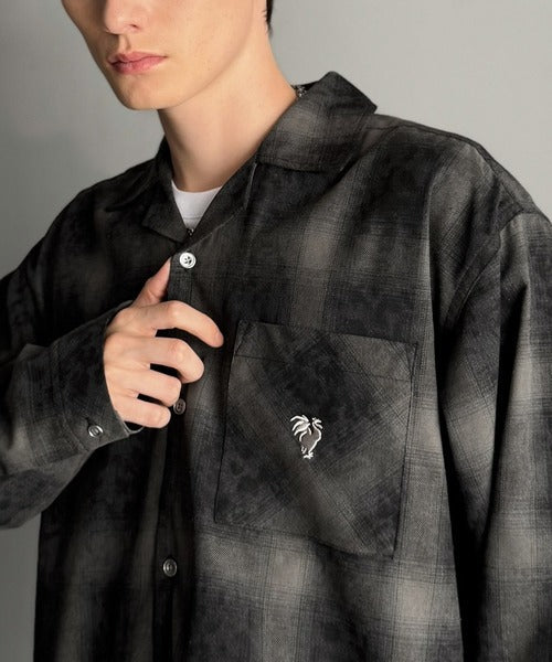 【Classical Origin】自然体のカッコよさ。ヴィンテージ風チェック柄オープンカラーシャツ（長袖）/Vintage-style check pattern open collar shirt co1010024