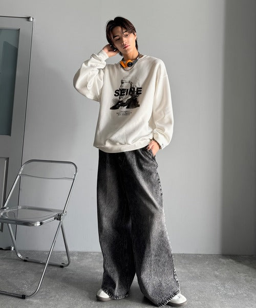 【Classical Origin】肖像画裏起毛スウェット／Face Art Fleece Sweatshirt ao1330042