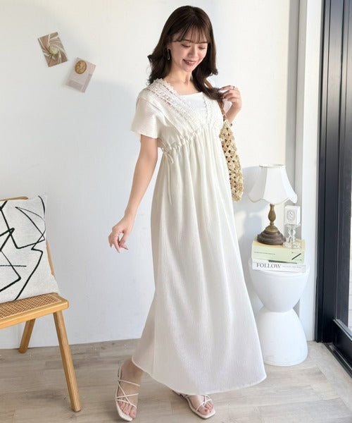 【mily bilet】甘さを抑えて上品に華やぐ。ナチュラルムードな レース使い楊柳フレアワンピース mi1019130