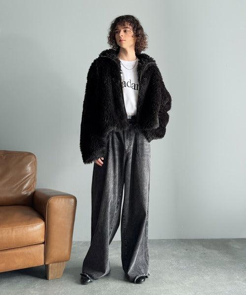 【Classical Origin】「一瞬で惹かれる。」シャギーファーショート裏配色ショートジャケット／Shaggy Faux Fur Short Jacket with Contrast Lining co1010037
