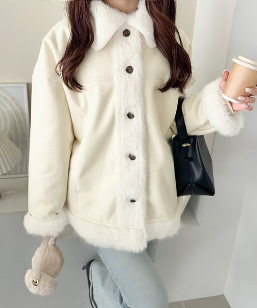 【mily bilet】甘さと気品で冬を楽しむ。ファー切り替えスウェードライクコート（ミドル丈） mi1019097