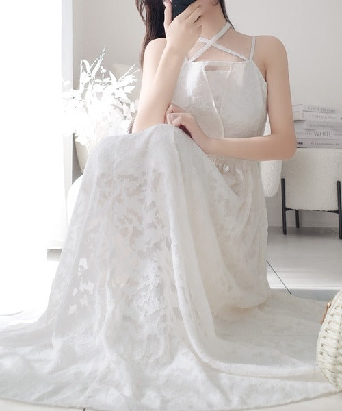 【mily bilet】華やかに魅力引き立つ。シアージャガードチョーカーキャミワンピース(ロング) mi1019067