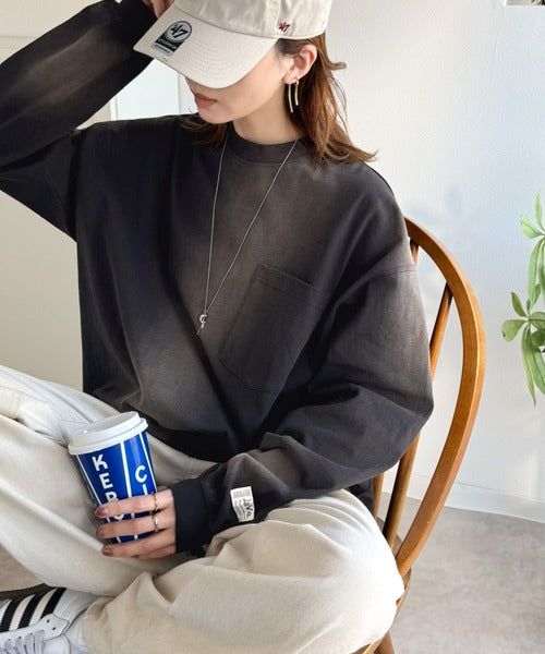 《JaVaジャバコラボ》垢抜け！大人のストリートstyleを作る。綿100％スプレーダイ加工オーバーサイズTシャツ（長袖） jv1020358