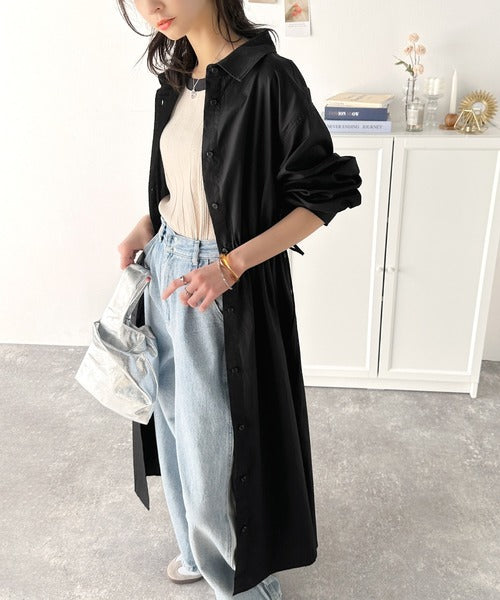 これ一枚でアウターとしても活躍♪綿100％ロングシャツワンピース（長袖） ce1020225