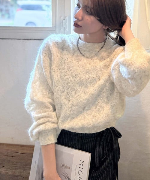 【mily bilet】ふんわり立体感で冬コーデを格上げ◎プレート使いポコポコミックスニットプルオーバー mi1259021