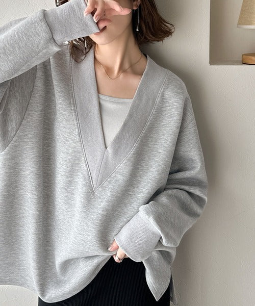 「大人の余裕感」をまとえる！Vネックダンボールカットソー（長袖） ce1110155