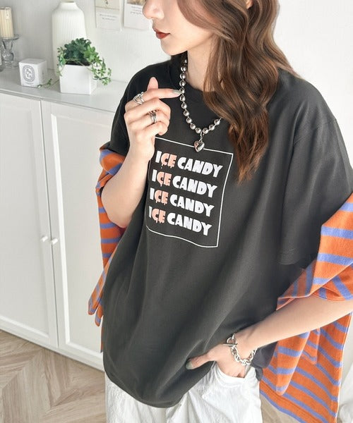 大人胸キュン。綿100％ICE CANDYロゴプリントTシャツ mo1310038