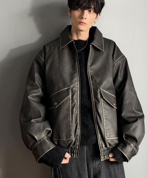 【Classical Origin】「Sランクアイテム。」ヴィンテージレザー中綿入りブルゾン／Vintage Leather Padded Blouson co1320001