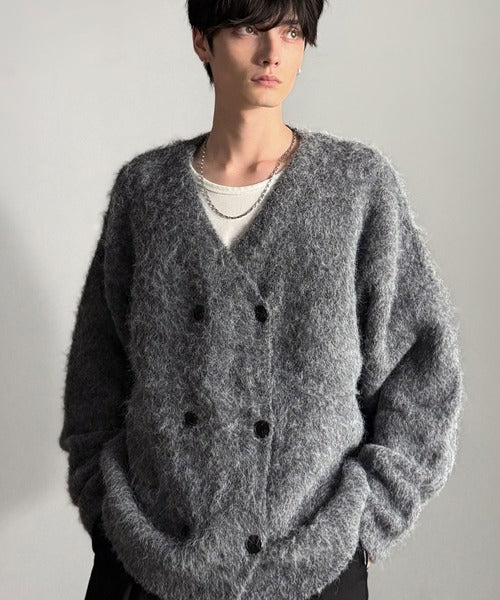 【Classical Origin】「アートな1着。」ミックスシャギー素材ダブルテーラードニットカーディガン／Mixed Shaggy Double-Tailored Knit Cardigan co0780011