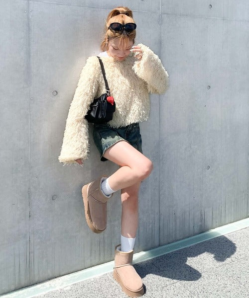 【mily bilet】大人可愛いトレンド感。フェザー前後２WAYショートリボンカーディガン mi1019056