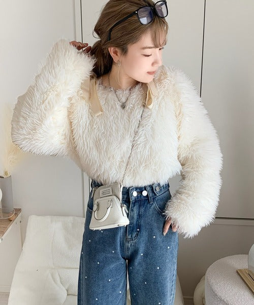 【mily bilet】冬の華やかトップス。オフショル２WAY肩リボンファートップス mi1019064