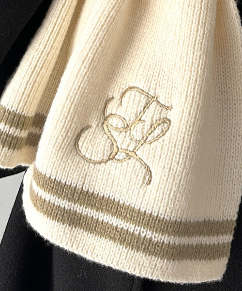 柔らか暖か。上品なロゴ刺繍入りラインニットマフラー（ストール） ce1010367