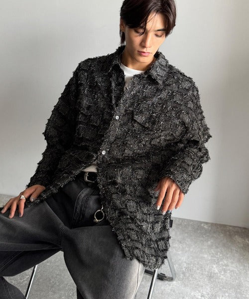 【Classical Origin】「1歩先の存在感。」フリンジ使いブロックチェックアウターシャツ（長袖）/Fringed Block Check Outer Shirt co1010021