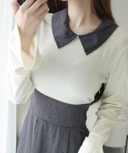 【mily bilet】清楚見えする切り替え配色フレア袖ドッキングワンピース（ロング丈） mi1139094