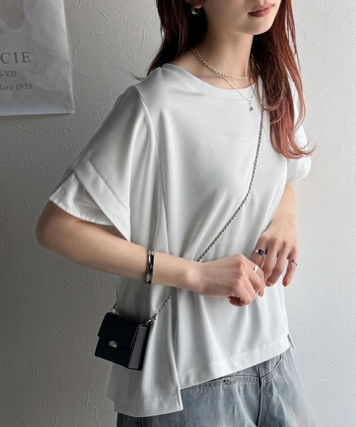 大人の女性を魅力的に引き立てる。袖口シアー切り替え 半袖 Tシャツ ce1110095