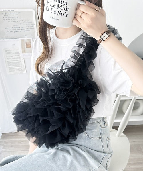 【mily bilet】大胆なフリルが大人可愛い。チュール使いフリルバッグ mi1149051