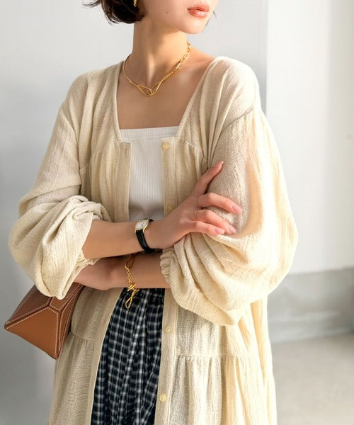 【Classical Evon】華やかさと体型カバーを両立する、着回し抜群な1枚。前後2wayパナマ風ティアードチュニック（長袖） ev1010591
