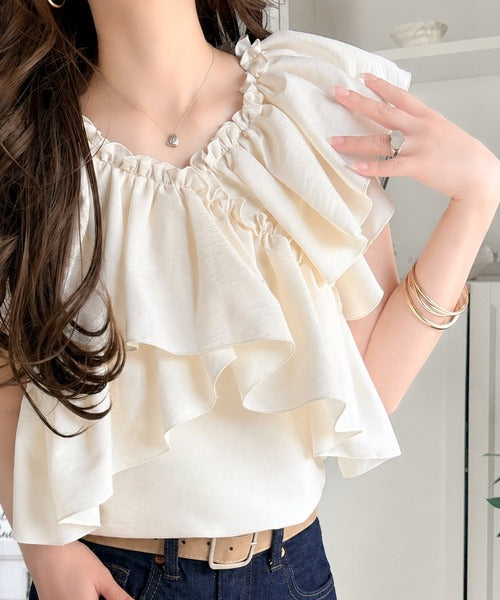 【mily bilet】ひらり、涼しげ。品ある甘さふわっと香る♪前後2wayノースリーブカシュクールブラウス mi1019151