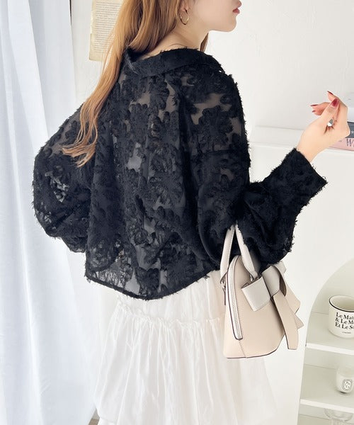 【mily bilet】１枚で華やか。シャギーシアージャガードクロップドシャツ mi1149047
