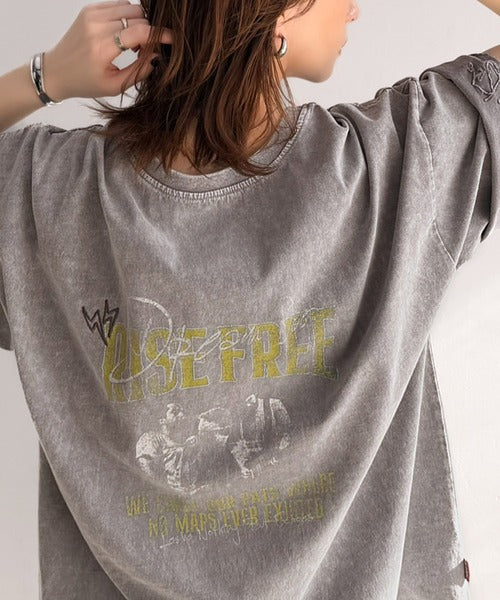 《JaVaジャバコラボ》キャッチーな個性派スタイル。綿100％前後2wayアシッドウォッシュビッグロックTシャツ(半袖） jv1260545
