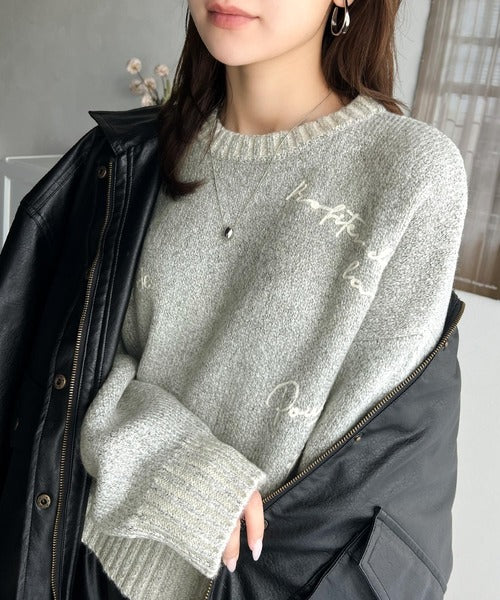 【mily bilet】大人の個性派ニット。ランダム刺繍クロップドニットプルオーバー mi1029088
