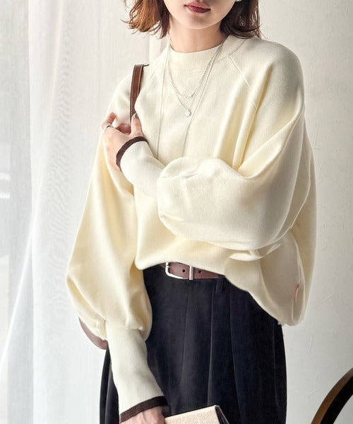 《JaVaジャバコラボ》こなれ感と快適さを両立◎サムホール付き袖リブ配色スウェットライクニット（長袖） jv1380009