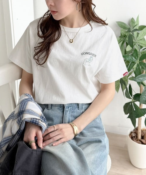《JaVa ジャバコラボ》大人の遊び心をプラス。綿100％オオカミ刺繍Tシャツ（半袖） jv1330074