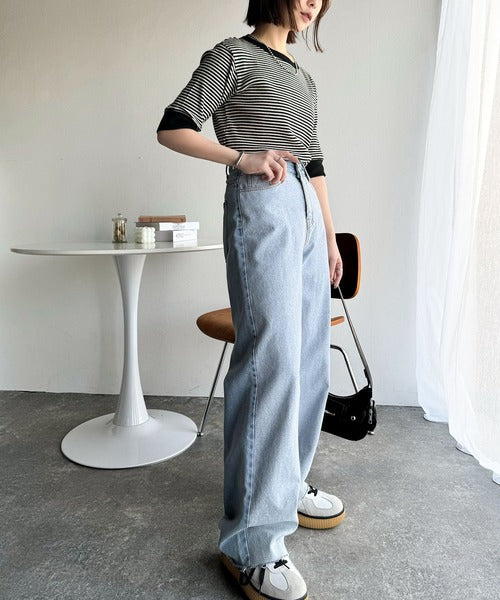 大人可愛いの新定番。袖リンガーボートネック胸刺繍ボーダーTシャツ（半袖） ce1260419