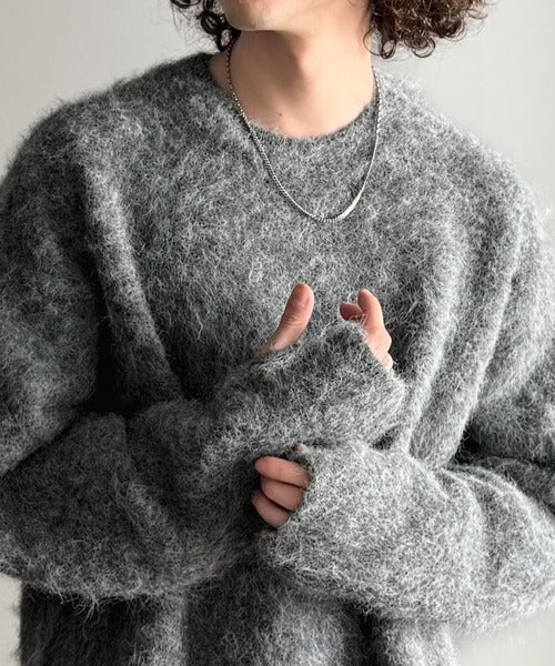 【Classical Origin】「深みのある1着。」ミックスシャギー素材クルーネックセーター／Mixed Shaggy Crew Neck Sweater co0780010