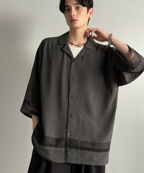 レースが語る、大人の余裕。レース切り替えオープンカラーシャツ / Lace Panel Open Collar Shirt co1010011