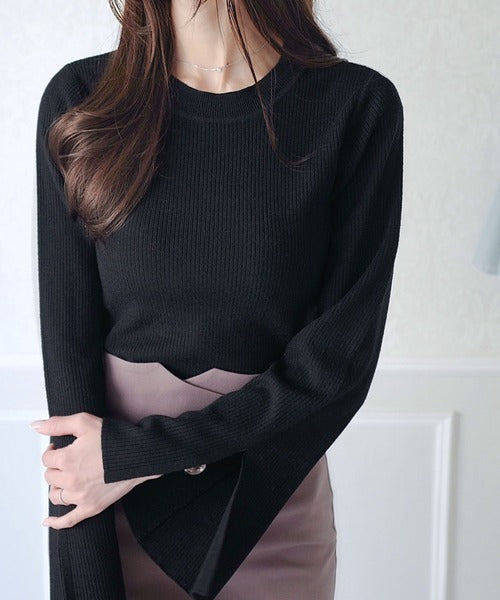 【mily bilet】オンシーンでも着れる大人こなれ感。袖スリットフレアスリーブリブニット mi1029060