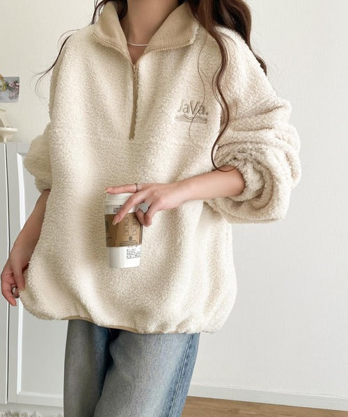 《Javaジャバコラボ》ボア素材×刺繍でおしゃれ上級者に格上げ♪アノラックハーフジッププルオーバー jv1260484