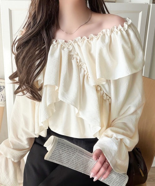 【mily bilet】大人の甘さがちょうどいい♪オフショル2wayキャンディースリーブカシュクールブラウス（長袖） mi1019127