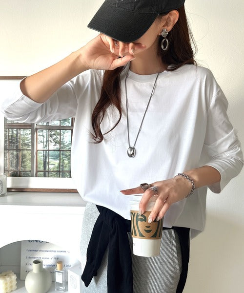 品よく、楽ちん。大人の余裕が漂う。シルケット素材 レイヤード ラウンドヘム 長袖 ロンTEE ce1020296