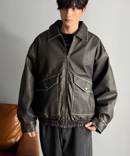 【Classical Origin】「Sランクアイテム。」ヴィンテージレザー中綿入りブルゾン／Vintage Leather Padded Blouson co1320001