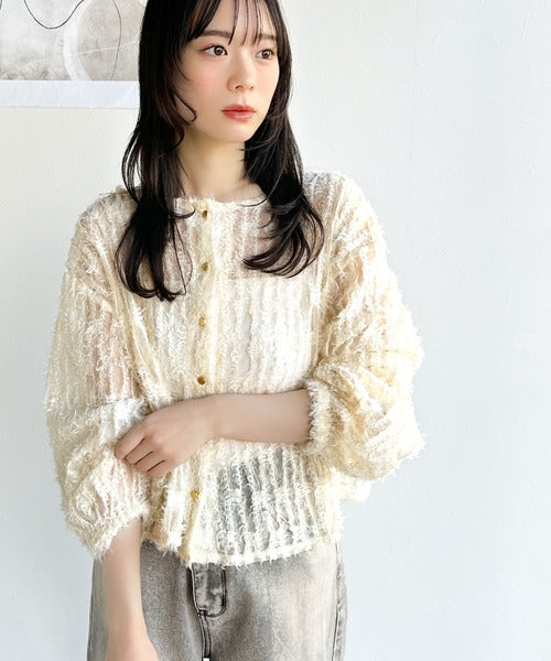 【mily bilet】上質なフェザー素材が生み出す。ふんわり感が魅力の前後2WAYシアーフリンジチュールカーディガン（長袖） mi1019070