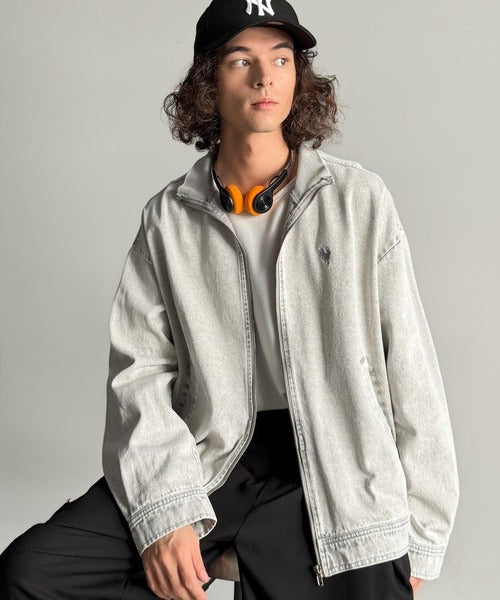 【Classical Origin】Vintage-Washed High-Neck Denim Jacket／ヴィンテージ加工ハイネックデニムジャケット co1010029