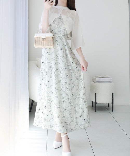 【mily bilet】透け感コーデ でつくる、映えガーリー。前後2WAY花柄シアーボレロセットアップキャミワンピース mi1139082