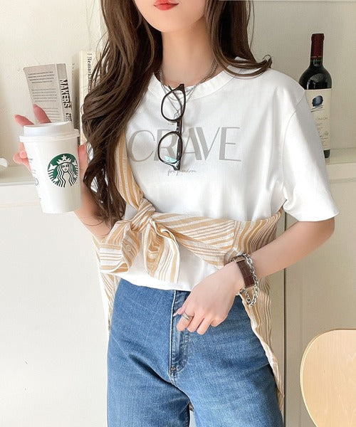 【sustaina+】垢抜けた大人カジュアル。オーガニックコットン100％フロッキーロゴプリントTシャツ ce1260398