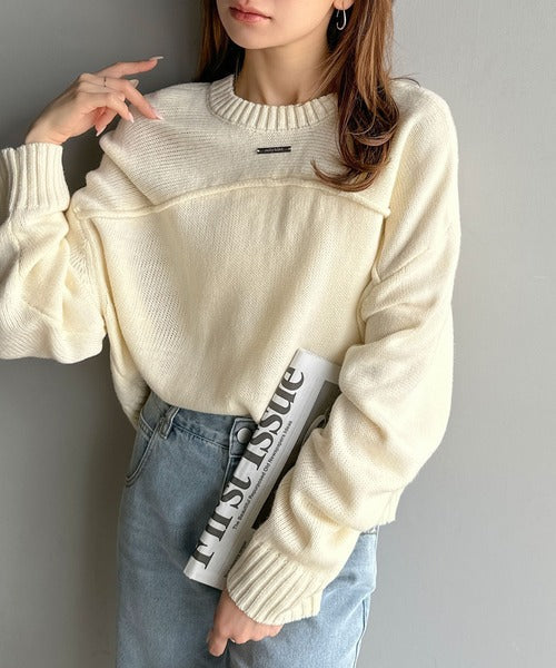 【mily bilet】ゆるっとシルエットが魅せる、大人の余裕。前後２WAYフロント切り替えニットプルオーバー（長袖） mi1329046