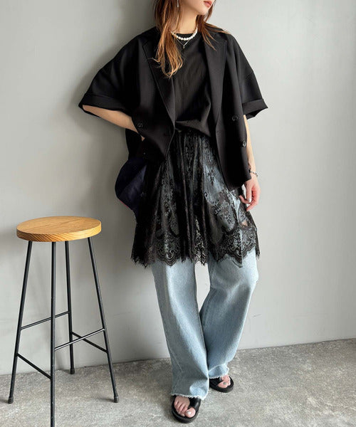 《JaVaジャバコラボ》１枚で旬な着こなし♪レースコンビチュニックTシャツワンピース jv1260327