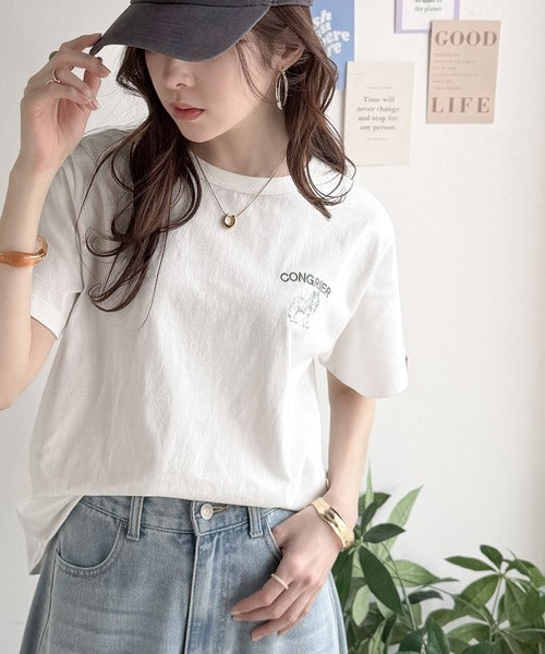 《JaVa ジャバコラボ》大人の遊び心をプラス。綿100％オオカミ刺繍Tシャツ（半袖） jv1330074