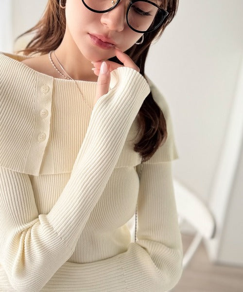 上品＆繊細に華奢見え♪サムホール付きオフショルリブ編みニット（長袖） ce1260446