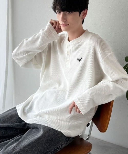 【Classical Origin】「リラックス感、こなれ感。」ピグメント加工サーマルヘンリーネックTシャツ（長袖）/Pigment-Dyed Thermal Henley T-Shirt co1150051