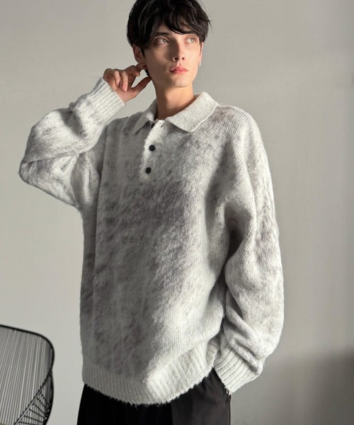 【Classical Origin】「まるで毛布。」モヘアライクシャギー素材ニットポロシャツ／Mohair-Like Shaggy Knit Polo Shirt co0780004