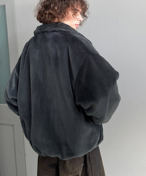 【Classical Origin】「3wayアレンジ可能。」ベルト襟フェイクファー素材ジャケット／Belted Collar Faux Fur Jacket co1150080
