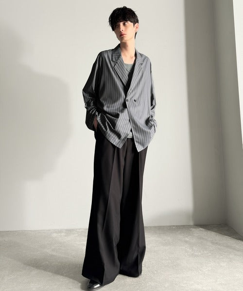 【Classical Origin】「さっと羽織れる。」ストライプ柄ドレープテーラードシャツジャケット／Relaxed Draped Tailored Stripes Shirt Jacket co1150041