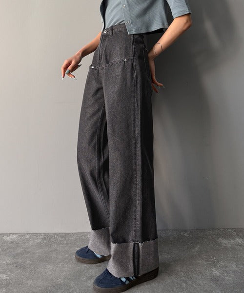 《JaVa ジャバコラボ》新感覚な大人デニム。ロールアップフロントポケットワイドデニムパンツ jv0909005