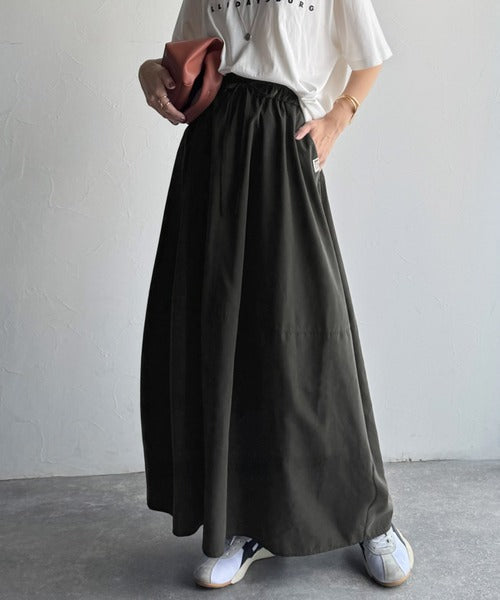 《JaVaジャバコラボ》ふんわりフォルムが可愛い◎ピーチ起毛素材コクーンシルエットロングスカート jv0940247